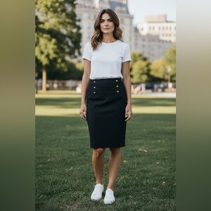 Ann Taylor black pencil skirt with gold button accents